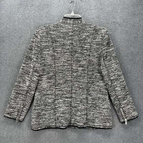 Karl Lagerfeld Jacket Womens XL Tweed Full Zip Blazer Raw Hem Black White - Picture 11 of 14